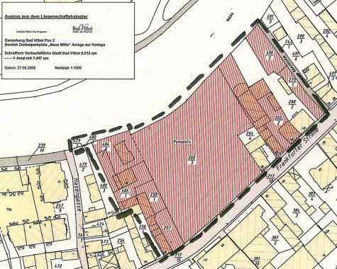 Auszug aus Liegenschaftskataster - Grundbesitz der Stadt rot schraffiert Auszug aus Liegenschaftskataster - Grundbesitz der Stadt rot schraffiert